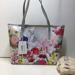 Ted Baker Floral Multicolor Tote with Gray Handles NWT